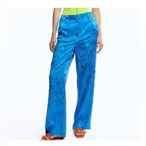 Zara Turquoise Hi-Rise Jacquard Wide-Leg Pants NWT Size Large